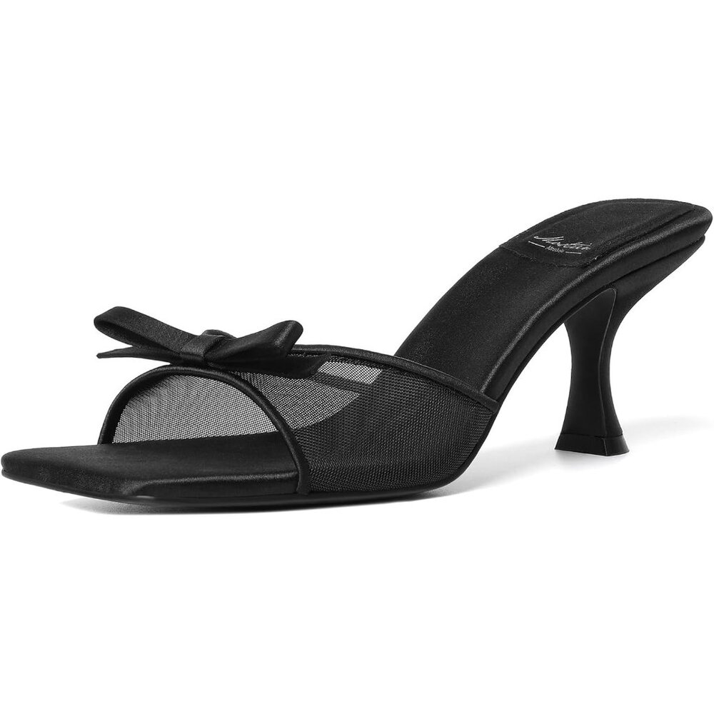 ⚡Women's Black Kitten Heel Round Toe With Bow Vintage Mules Sexy Slip on - Picture 1 of 8